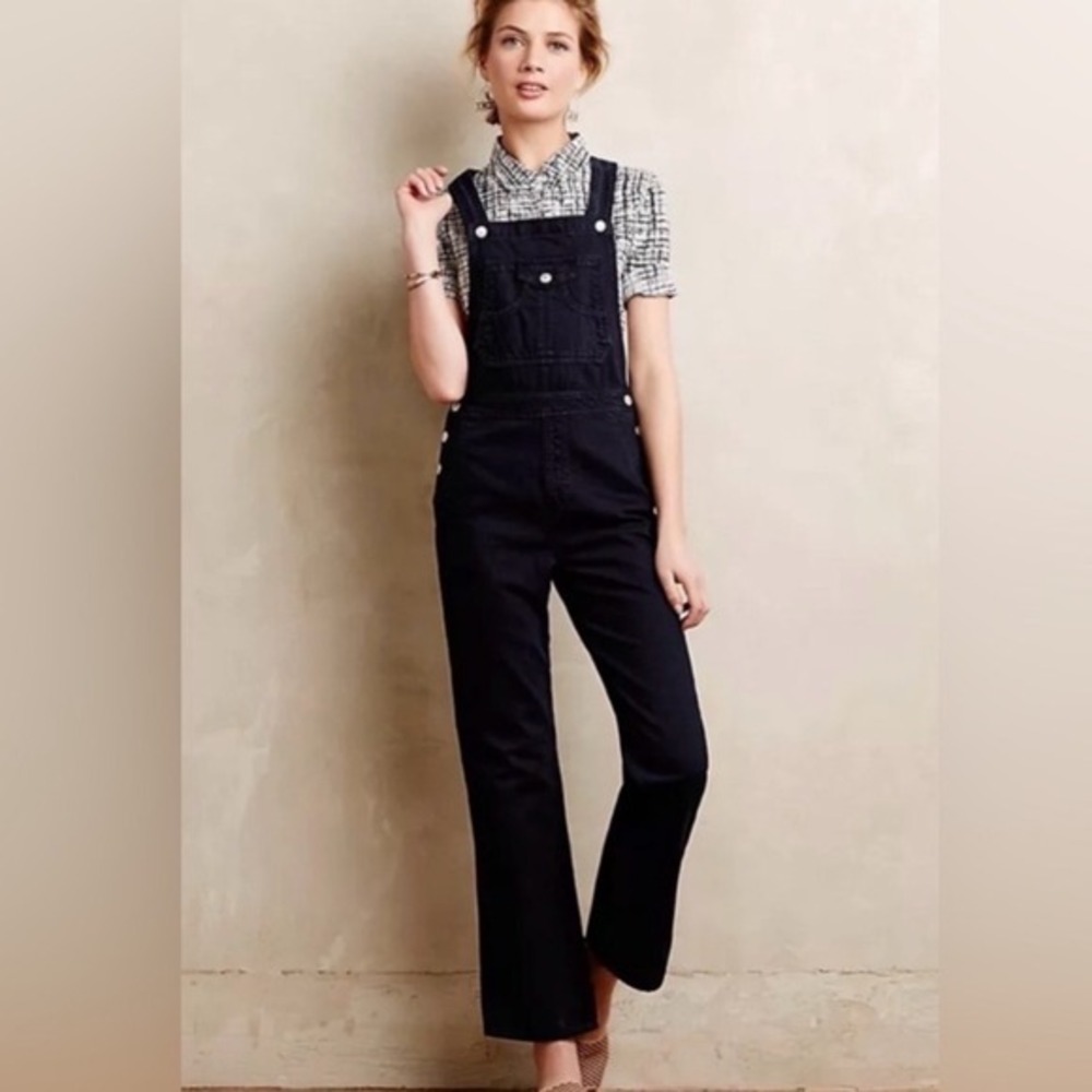 Alexa Chung for AG Womens Denim Overalls Wide Leg 31R Black The Kety Bib Pant